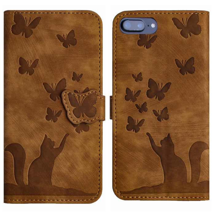 Funda para teléfono con tapa de cuero con estampado de gato y mariposa, For iPhone 12 mini, For iPhone 11 Pro Max, For iPhone 11, For iPhone 11 Pro, For iPhone X / XS, For iPhone XR, For iPhone XS Max, For iPhone 8 Plus / 7 Plus