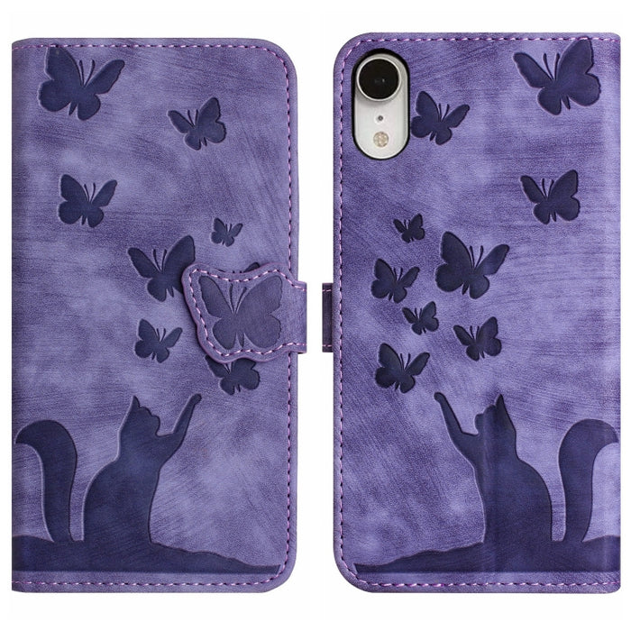 Funda para teléfono con tapa de cuero con estampado de gato y mariposa, For iPhone 12 mini, For iPhone 11 Pro Max, For iPhone 11, For iPhone 11 Pro, For iPhone X / XS, For iPhone XR, For iPhone XS Max, For iPhone 8 Plus / 7 Plus