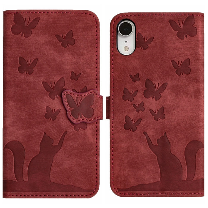 Funda para teléfono con tapa de cuero con estampado de gato y mariposa, For iPhone 12 mini, For iPhone 11 Pro Max, For iPhone 11, For iPhone 11 Pro, For iPhone X / XS, For iPhone XR, For iPhone XS Max, For iPhone 8 Plus / 7 Plus