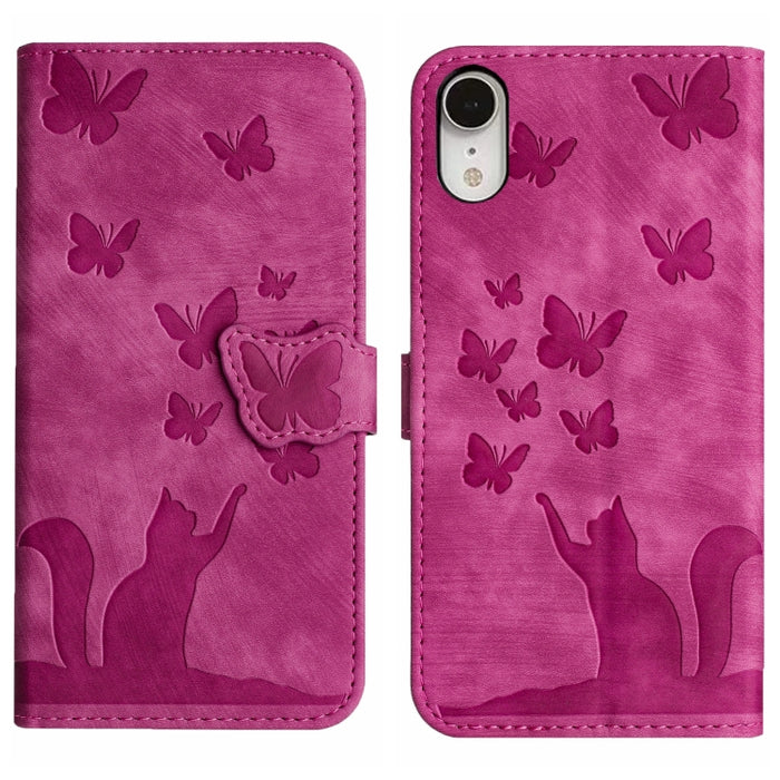 Funda para teléfono con tapa de cuero con estampado de gato y mariposa, For iPhone 12 mini, For iPhone 11 Pro Max, For iPhone 11, For iPhone 11 Pro, For iPhone X / XS, For iPhone XR, For iPhone XS Max, For iPhone 8 Plus / 7 Plus