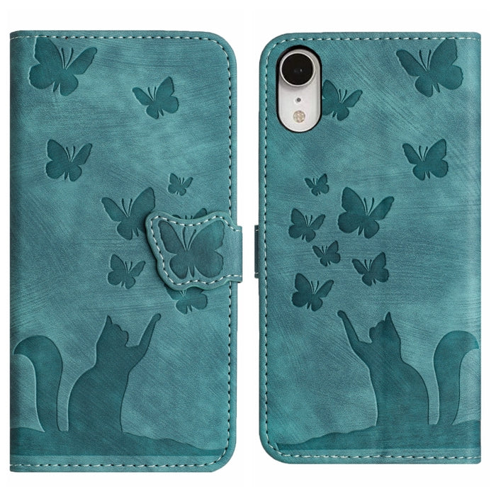 Funda para teléfono con tapa de cuero con estampado de gato y mariposa, For iPhone 12 mini, For iPhone 11 Pro Max, For iPhone 11, For iPhone 11 Pro, For iPhone X / XS, For iPhone XR, For iPhone XS Max, For iPhone 8 Plus / 7 Plus