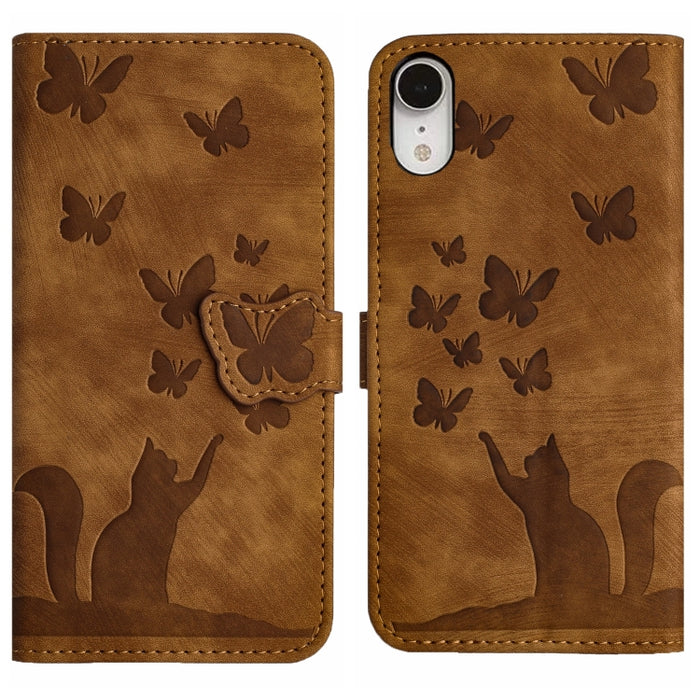 Funda para teléfono con tapa de cuero con estampado de gato y mariposa, For iPhone 12 mini, For iPhone 11 Pro Max, For iPhone 11, For iPhone 11 Pro, For iPhone X / XS, For iPhone XR, For iPhone XS Max, For iPhone 8 Plus / 7 Plus