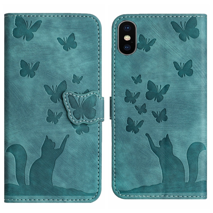 Funda para teléfono con tapa de cuero con estampado de gato y mariposa, For iPhone 12 mini, For iPhone 11 Pro Max, For iPhone 11, For iPhone 11 Pro, For iPhone X / XS, For iPhone XR, For iPhone XS Max, For iPhone 8 Plus / 7 Plus
