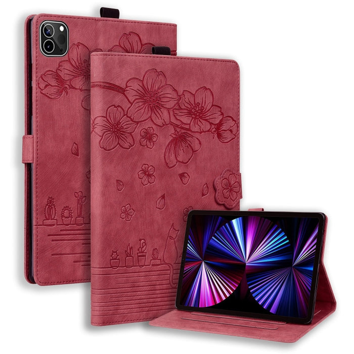 Funda para tableta de cuero inteligente con relieve de gato Sakura de dibujos animados, For iPad Pro 13 2025 / 2024, For iPad Pro 11 2025 / 2024, For iPad mini 6 / mini 2024, For iPad Pro 12.9 2022 / 2021, For iPad Pro 11 2022 / Air 10.9 2022          ...