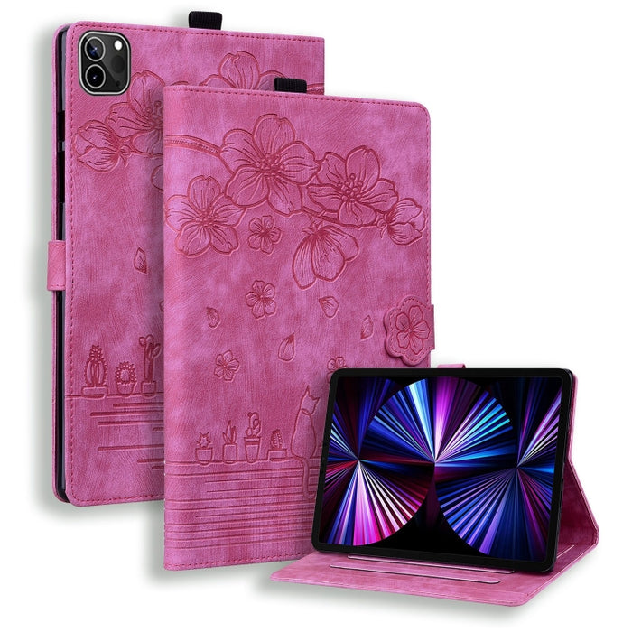 Funda para tableta de cuero inteligente con relieve de gato Sakura de dibujos animados, For iPad Pro 13 2025 / 2024, For iPad Pro 11 2025 / 2024, For iPad mini 6 / mini 2024, For iPad Pro 12.9 2022 / 2021, For iPad Pro 11 2022 / Air 10.9 2022          ...