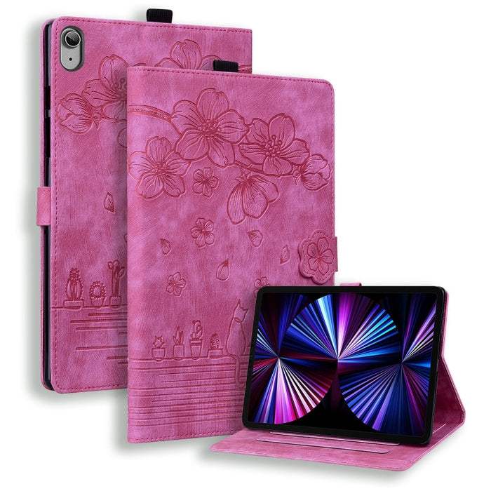 Funda para tableta de cuero inteligente con relieve de gato Sakura de dibujos animados, For iPad Pro 13 2025 / 2024, For iPad Pro 11 2025 / 2024, For iPad mini 6 / mini 2024, For iPad Pro 12.9 2022 / 2021, For iPad Pro 11 2022 / Air 10.9 2022          ...