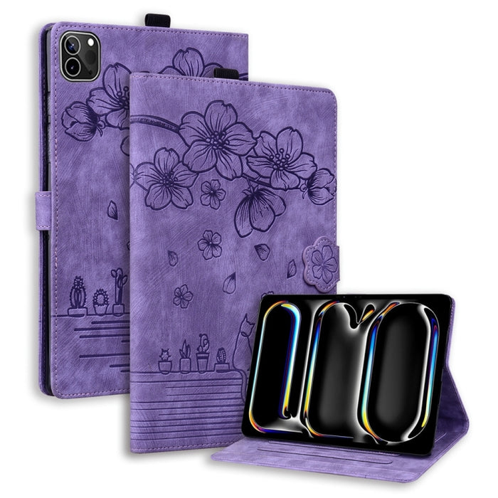Funda para tableta de cuero inteligente con relieve de gato Sakura de dibujos animados, For iPad Pro 13 2025 / 2024, For iPad Pro 11 2025 / 2024, For iPad mini 6 / mini 2024, For iPad Pro 12.9 2022 / 2021, For iPad Pro 11 2022 / Air 10.9 2022          ...