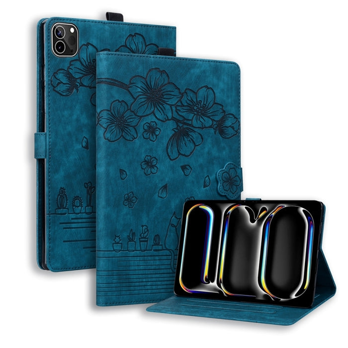 Funda para tableta de cuero inteligente con relieve de gato Sakura de dibujos animados, For iPad Pro 13 2025 / 2024, For iPad Pro 11 2025 / 2024, For iPad mini 6 / mini 2024, For iPad Pro 12.9 2022 / 2021, For iPad Pro 11 2022 / Air 10.9 2022          ...