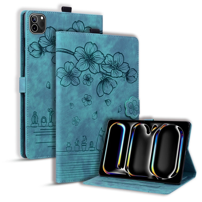 Funda para tableta de cuero inteligente con relieve de gato Sakura de dibujos animados, For iPad Pro 13 2025 / 2024, For iPad Pro 11 2025 / 2024, For iPad mini 6 / mini 2024, For iPad Pro 12.9 2022 / 2021, For iPad Pro 11 2022 / Air 10.9 2022          ...