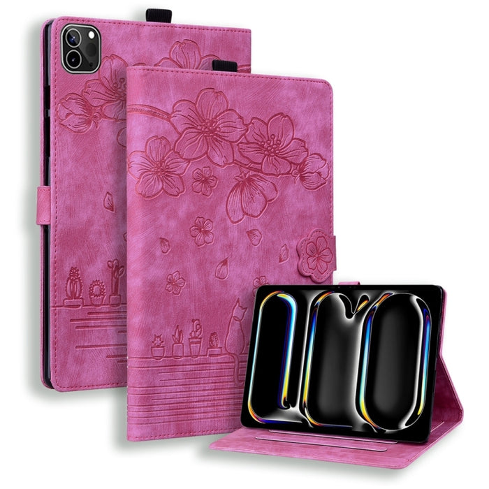 Funda para tableta de cuero inteligente con relieve de gato Sakura de dibujos animados, For iPad Pro 13 2025 / 2024, For iPad Pro 11 2025 / 2024, For iPad mini 6 / mini 2024, For iPad Pro 12.9 2022 / 2021, For iPad Pro 11 2022 / Air 10.9 2022          ...