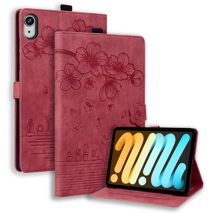 Funda para tableta de cuero inteligente con relieve de gato Sakura de dibujos animados, For iPad Pro 13 2025 / 2024, For iPad Pro 11 2025 / 2024, For iPad mini 6 / mini 2024, For iPad Pro 12.9 2022 / 2021, For iPad Pro 11 2022 / Air 10.9 2022          ...