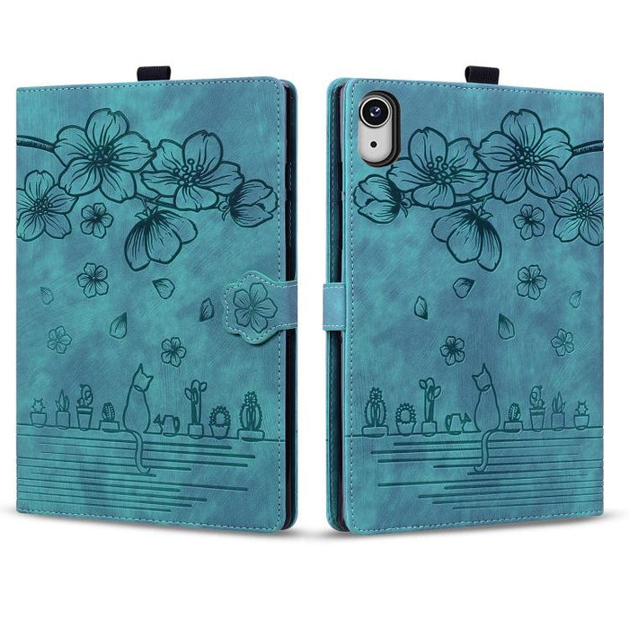 Funda para tableta de cuero inteligente con relieve de gato Sakura de dibujos animados, For iPad mini 8 2026, For iPad Pro 13 2025 / 2024, For iPad Pro 11 2025 / 2024, For iPad mini 6 / mini 2024, For iPad Pro 12.9 2022 / 2021                          ...