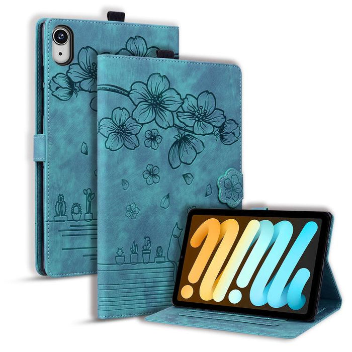 Funda para tableta de cuero inteligente con relieve de gato Sakura de dibujos animados, For iPad mini 8 2026, For iPad Pro 13 2025 / 2024, For iPad Pro 11 2025 / 2024, For iPad mini 6 / mini 2024, For iPad Pro 12.9 2022 / 2021                          ...