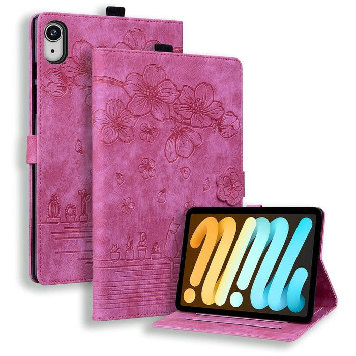 Funda para tableta de cuero inteligente con relieve de gato Sakura de dibujos animados, For iPad mini 8 2026, For iPad Pro 13 2025 / 2024, For iPad Pro 11 2025 / 2024, For iPad mini 6 / mini 2024, For iPad Pro 12.9 2022 / 2021                          ...