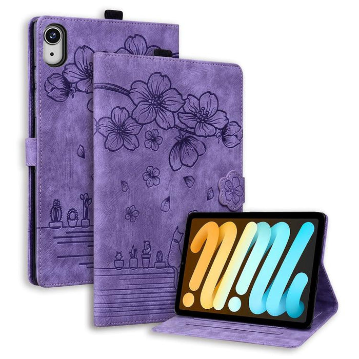 Funda para tableta de cuero inteligente con relieve de gato Sakura de dibujos animados, For iPad mini 8 2026, For iPad Pro 13 2025 / 2024, For iPad Pro 11 2025 / 2024, For iPad mini 6 / mini 2024, For iPad Pro 12.9 2022 / 2021                          ...
