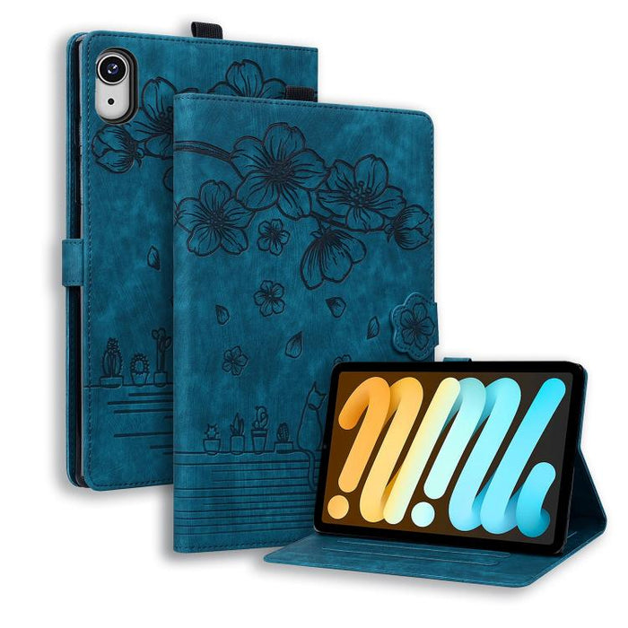 Funda para tableta de cuero inteligente con relieve de gato Sakura de dibujos animados, For iPad mini 8 2026, For iPad Pro 13 2025 / 2024, For iPad Pro 11 2025 / 2024, For iPad mini 6 / mini 2024, For iPad Pro 12.9 2022 / 2021                          ...