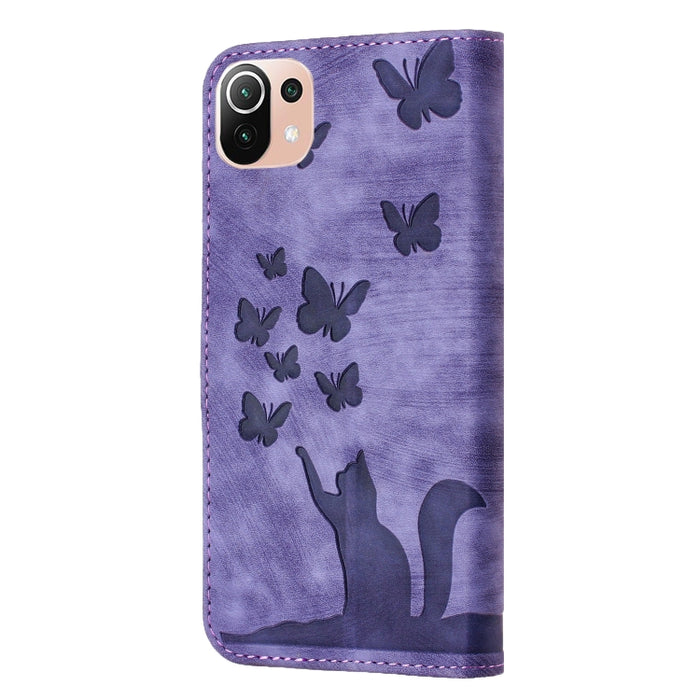 Funda para teléfono con tapa de cuero con estampado de gato y mariposa, For Xiaomi Mi 11 Lite, For Xiaomi Redmi Note 10 / 10S, For Xiaomi Redmi Note 10 Pro, For Xiaomi Poco M3/Redmi Note 9 4G, For Xiaomi Redmi 9A, For Xiaomi Redmi 9                    ...