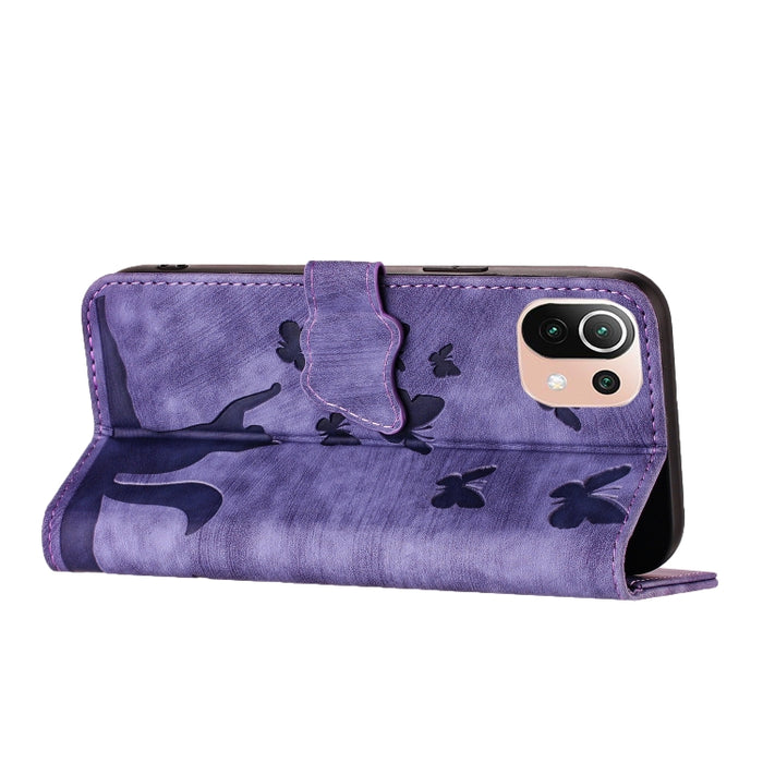 Funda para teléfono con tapa de cuero con estampado de gato y mariposa, For Xiaomi Mi 11 Lite, For Xiaomi Redmi Note 10 / 10S, For Xiaomi Redmi Note 10 Pro, For Xiaomi Poco M3/Redmi Note 9 4G, For Xiaomi Redmi 9A, For Xiaomi Redmi 9                    ...