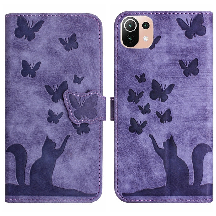 Funda para teléfono con tapa de cuero con estampado de gato y mariposa, For Xiaomi Mi 11 Lite, For Xiaomi Redmi Note 10 / 10S, For Xiaomi Redmi Note 10 Pro, For Xiaomi Poco M3/Redmi Note 9 4G, For Xiaomi Redmi 9A, For Xiaomi Redmi 9                    ...