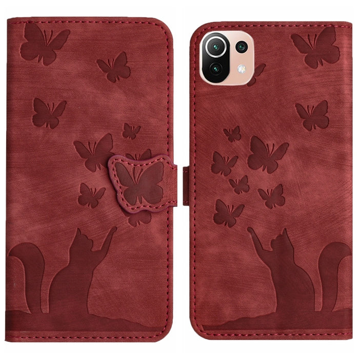 Funda para teléfono con tapa de cuero con estampado de gato y mariposa, For Xiaomi Mi 11 Lite, For Xiaomi Redmi Note 10 / 10S, For Xiaomi Redmi Note 10 Pro, For Xiaomi Poco M3/Redmi Note 9 4G, For Xiaomi Redmi 9A, For Xiaomi Redmi 9                    ...