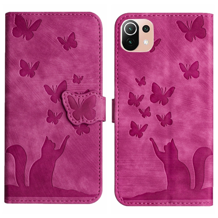Funda para teléfono con tapa de cuero con estampado de gato y mariposa, For Xiaomi Mi 11 Lite, For Xiaomi Redmi Note 10 / 10S, For Xiaomi Redmi Note 10 Pro, For Xiaomi Poco M3/Redmi Note 9 4G, For Xiaomi Redmi 9A, For Xiaomi Redmi 9                    ...