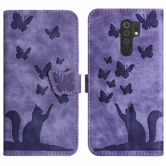 Funda para teléfono con tapa de cuero con estampado de gato y mariposa, For Xiaomi Mi 11 Lite, For Xiaomi Redmi Note 10 / 10S, For Xiaomi Redmi Note 10 Pro, For Xiaomi Poco M3/Redmi Note 9 4G, For Xiaomi Redmi 9A, For Xiaomi Redmi 9                    ...