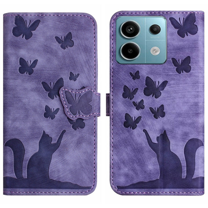 Funda para teléfono con tapa de cuero con estampado de gato y mariposa, For Xiaomi Redmi Note 13 Pro 4G, For Xiaomi Redmi Note 13 4G, For Xiaomi Redmi 13C / POCO C65, For Xiaomi 14 Pro, For Xiaomi 14, For Xiaomi Redmi Note 13 5G                        ...