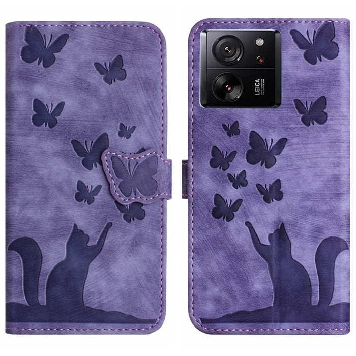 Funda para teléfono con tapa de cuero con estampado de gato y mariposa, For Xiaomi Redmi Note 13 Pro 4G, For Xiaomi Redmi Note 13 4G, For Xiaomi Redmi 13C / POCO C65, For Xiaomi 14 Pro, For Xiaomi 14, For Xiaomi Redmi Note 13 5G                        ...