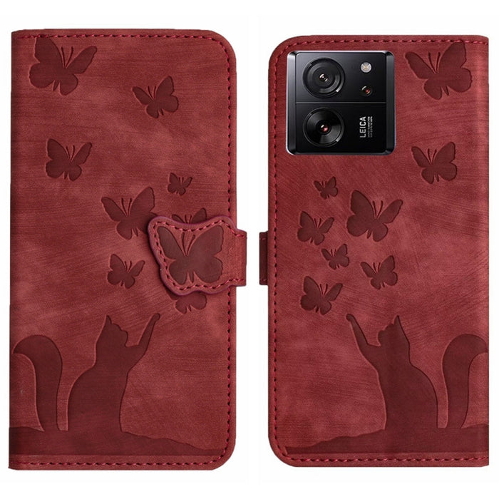 Funda para teléfono con tapa de cuero con estampado de gato y mariposa, For Xiaomi Redmi Note 13 Pro 4G, For Xiaomi Redmi Note 13 4G, For Xiaomi Redmi 13C / POCO C65, For Xiaomi 14 Pro, For Xiaomi 14, For Xiaomi Redmi Note 13 5G                        ...