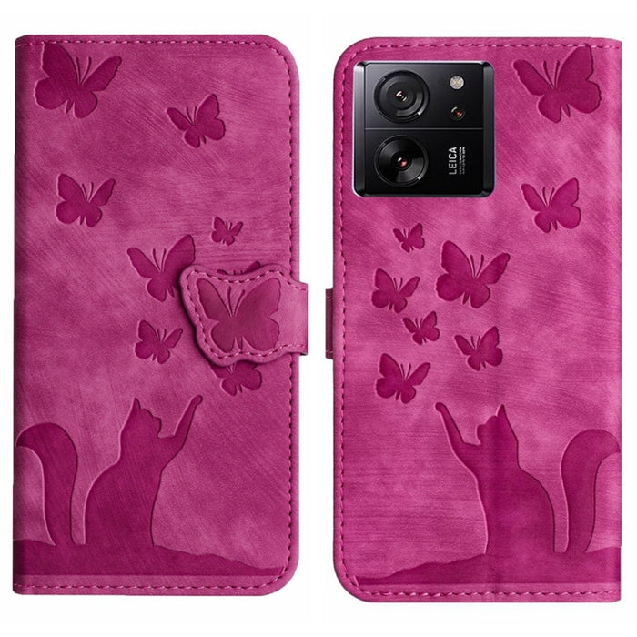 Funda para teléfono con tapa de cuero con estampado de gato y mariposa, For Xiaomi Redmi Note 13 Pro 4G, For Xiaomi Redmi Note 13 4G, For Xiaomi Redmi 13C / POCO C65, For Xiaomi 14 Pro, For Xiaomi 14, For Xiaomi Redmi Note 13 5G                        ...