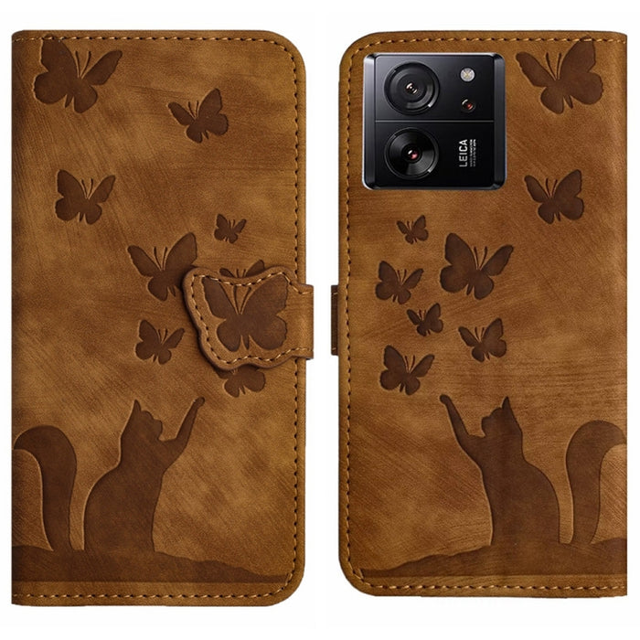 Funda para teléfono con tapa de cuero con estampado de gato y mariposa, For Xiaomi Redmi Note 13 Pro 4G, For Xiaomi Redmi Note 13 4G, For Xiaomi Redmi 13C / POCO C65, For Xiaomi 14 Pro, For Xiaomi 14, For Xiaomi Redmi Note 13 5G                        ...