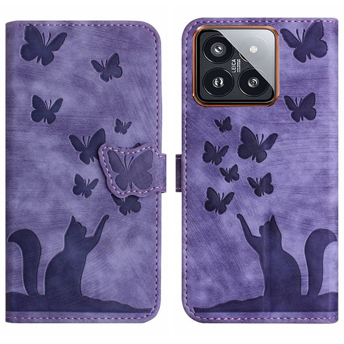 Funda para teléfono con tapa de cuero con estampado de gato y mariposa, For Xiaomi Redmi Note 13 Pro 4G, For Xiaomi Redmi Note 13 4G, For Xiaomi Redmi 13C / POCO C65, For Xiaomi 14 Pro, For Xiaomi 14, For Xiaomi Redmi Note 13 5G                        ...