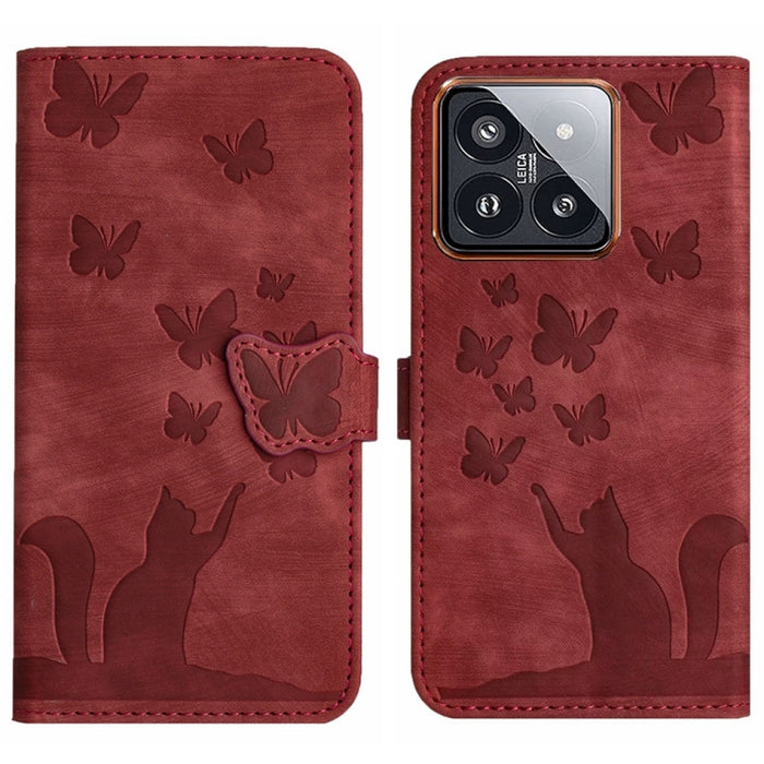 Funda para teléfono con tapa de cuero con estampado de gato y mariposa, For Xiaomi Redmi Note 13 Pro 4G, For Xiaomi Redmi Note 13 4G, For Xiaomi Redmi 13C / POCO C65, For Xiaomi 14 Pro, For Xiaomi 14, For Xiaomi Redmi Note 13 5G                        ...