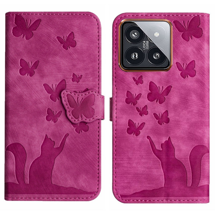 Funda para teléfono con tapa de cuero con estampado de gato y mariposa, For Xiaomi Redmi Note 13 Pro 4G, For Xiaomi Redmi Note 13 4G, For Xiaomi Redmi 13C / POCO C65, For Xiaomi 14 Pro, For Xiaomi 14, For Xiaomi Redmi Note 13 5G                        ...