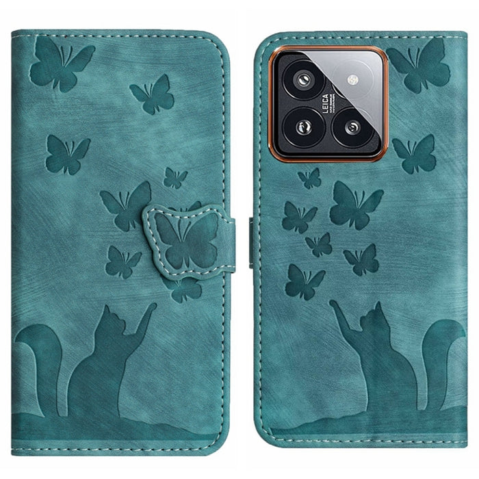 Funda para teléfono con tapa de cuero con estampado de gato y mariposa, For Xiaomi Redmi Note 13 Pro 4G, For Xiaomi Redmi Note 13 4G, For Xiaomi Redmi 13C / POCO C65, For Xiaomi 14 Pro, For Xiaomi 14, For Xiaomi Redmi Note 13 5G                        ...