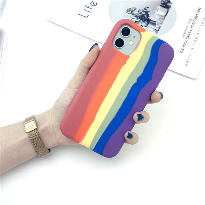 Estuche protector de cobertura total a prueba de golpes de silicona líquida Rainbow, For iPhone 11 Pro