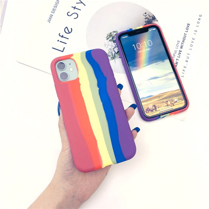 Estuche protector de cobertura total a prueba de golpes de silicona líquida Rainbow, For iPhone 11 Pro