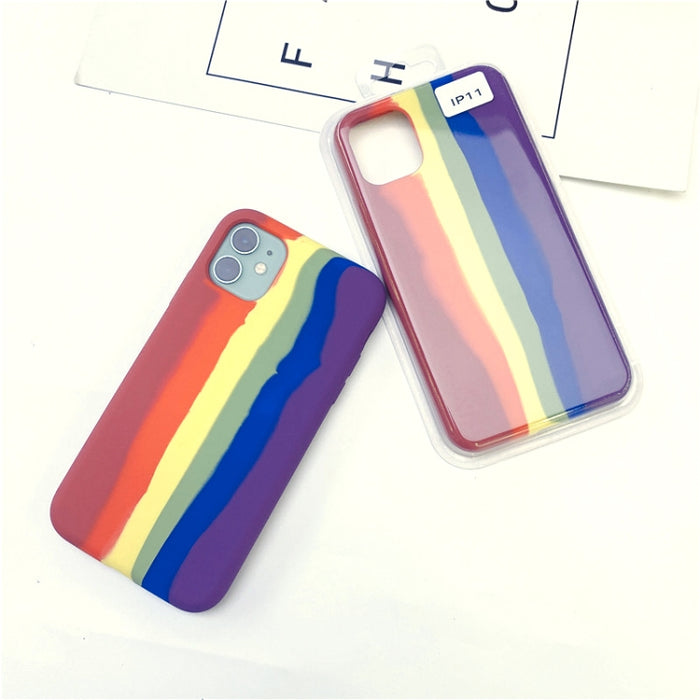 Estuche protector de cobertura total a prueba de golpes de silicona líquida Rainbow, For iPhone 11 Pro