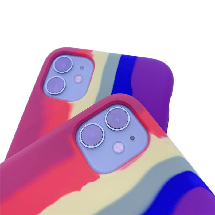 Estuche protector de cobertura total a prueba de golpes de silicona líquida Rainbow, For iPhone 11 Pro