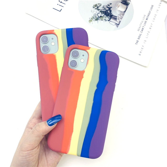 Estuche protector de cobertura total a prueba de golpes de silicona líquida Rainbow, For iPhone 11 Pro