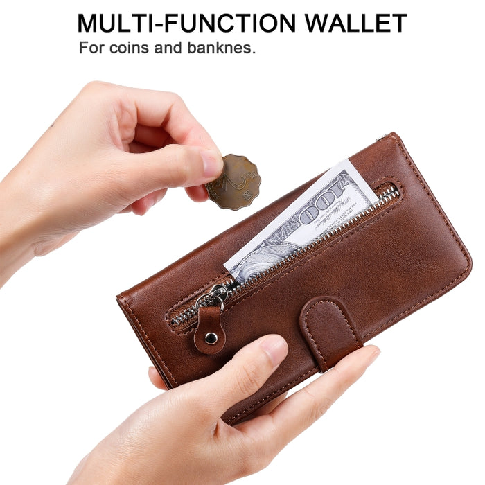 Funda de cuero con tapa horizontal y cremallera con textura de becerro a la moda con soporte y ranuras para tarjetas y función de billetera, For Xiaomi Mi Note 10 Lite, For Xiaomi Redmi Note 9 / 10X 5G