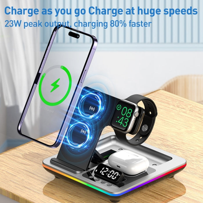 A93 15W 5 en 1 Soporte de teléfono de escritorio con cargador inalámbrico plegable multifuncional