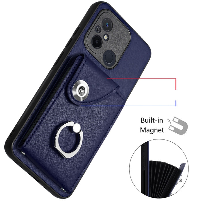Caja del teléfono de la PU del tenedor del anillo del bolso de la tarjeta del órgano, For Xiaomi Redmi 12C/11A, For Xiaomi Redmi 10C