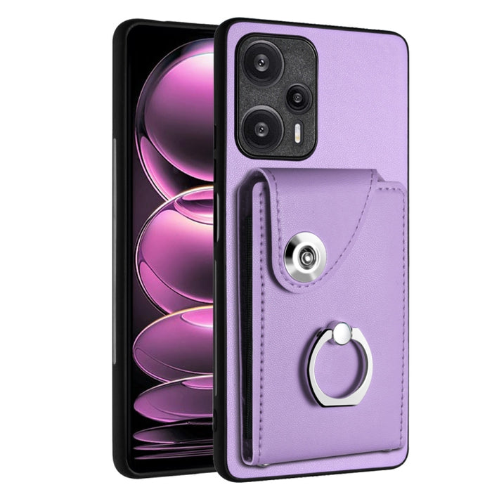 Caja del teléfono de la PU del tenedor del anillo del bolso de la tarjeta del órgano, For Xiaomi Redmi A3 4G, For Xiaomi Redmi Note 13 Pro 4G Global, For Xiaomi Redmi Note 13 4G Global, For Xiaomi Redmi 13C 5G / Redmi 13R                               ...
