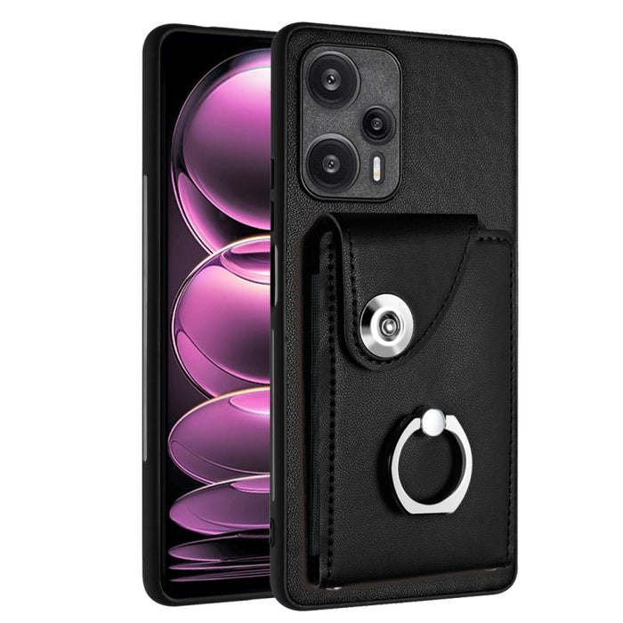 Caja del teléfono de la PU del tenedor del anillo del bolso de la tarjeta del órgano, For Xiaomi Redmi A3 4G, For Xiaomi Redmi Note 13 Pro 4G Global, For Xiaomi Redmi Note 13 4G Global, For Xiaomi Redmi 13C 5G / Redmi 13R                               ...