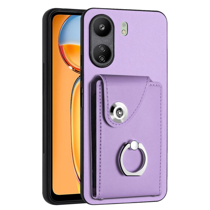 Caja del teléfono de la PU del tenedor del anillo del bolso de la tarjeta del órgano, For Xiaomi Redmi A3 4G, For Xiaomi Redmi Note 13 Pro 4G Global, For Xiaomi Redmi Note 13 4G Global, For Xiaomi Redmi 13C 5G / Redmi 13R                               ...