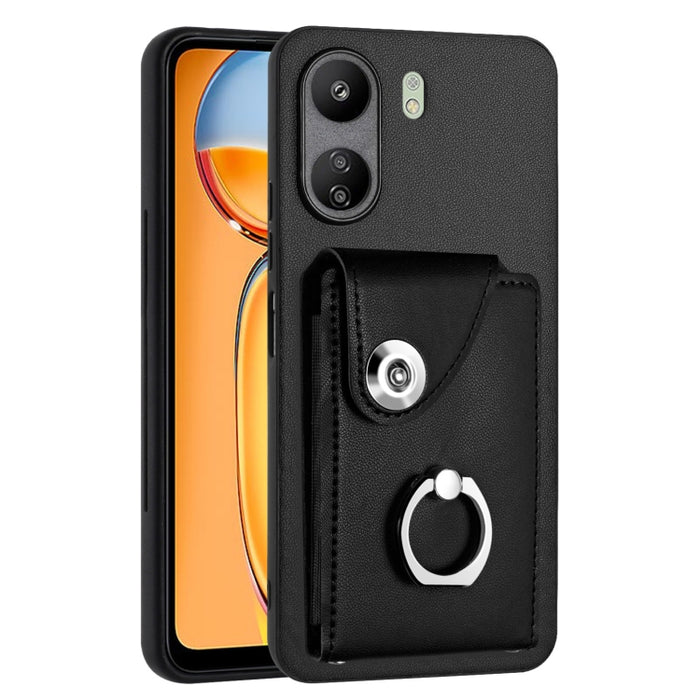 Caja del teléfono de la PU del tenedor del anillo del bolso de la tarjeta del órgano, For Xiaomi Redmi A3 4G, For Xiaomi Redmi Note 13 Pro 4G Global, For Xiaomi Redmi Note 13 4G Global, For Xiaomi Redmi 13C 5G / Redmi 13R                               ...