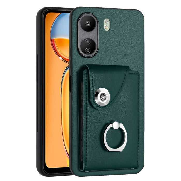Caja del teléfono de la PU del tenedor del anillo del bolso de la tarjeta del órgano, For Xiaomi Redmi A3 4G, For Xiaomi Redmi Note 13 Pro 4G Global, For Xiaomi Redmi Note 13 4G Global, For Xiaomi Redmi 13C 5G / Redmi 13R                               ...