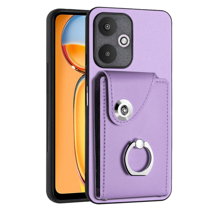 Caja del teléfono de la PU del tenedor del anillo del bolso de la tarjeta del órgano, For Xiaomi Redmi A3 4G, For Xiaomi Redmi Note 13 Pro 4G Global, For Xiaomi Redmi Note 13 4G Global, For Xiaomi Redmi 13C 5G / Redmi 13R                               ...