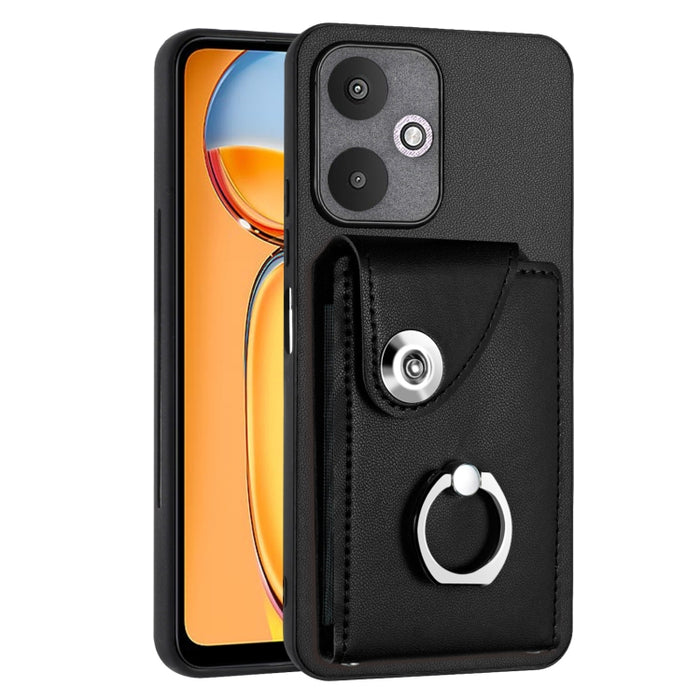Caja del teléfono de la PU del tenedor del anillo del bolso de la tarjeta del órgano, For Xiaomi Redmi A3 4G, For Xiaomi Redmi Note 13 Pro 4G Global, For Xiaomi Redmi Note 13 4G Global, For Xiaomi Redmi 13C 5G / Redmi 13R                               ...